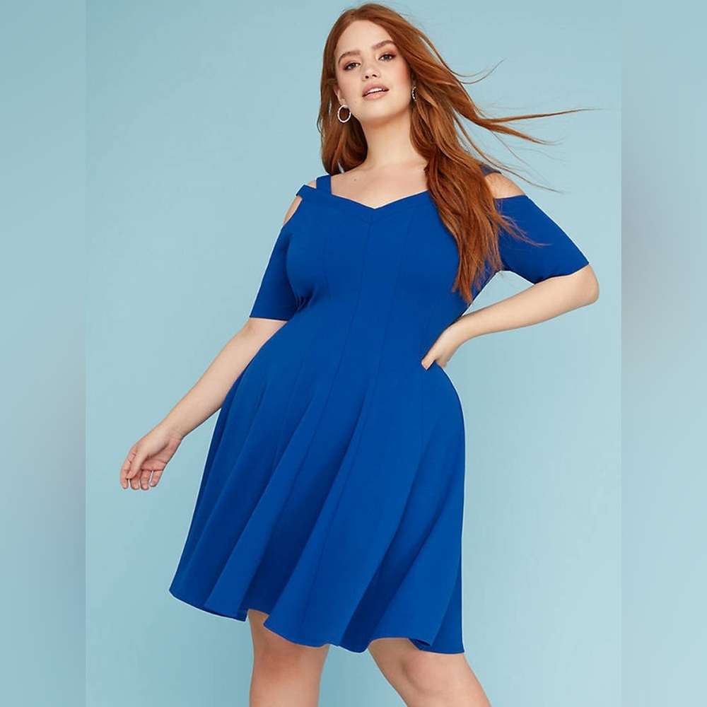 NWT Lane Bryant Plus Blue STRAPPY Cold Shoulder Flare Party Wedding Dress Sz 26